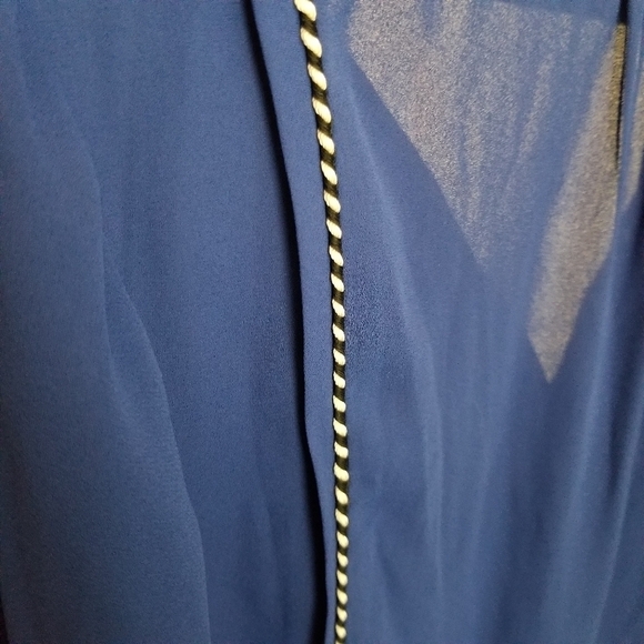 J. Crew 0 Blue Pullover Tunic Blouse Vneck long sleeve high low hem Piping - Picture 6 of 7